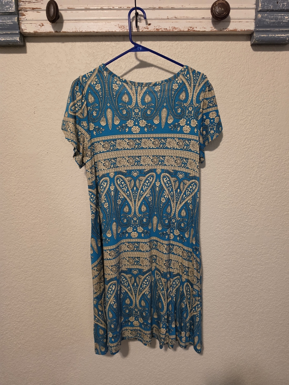 Women's Teal Paisley Short Sleeve Dress